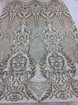 

hot selling embroidery laces net africa french lace with sequins fabric for wedding dress free shipping