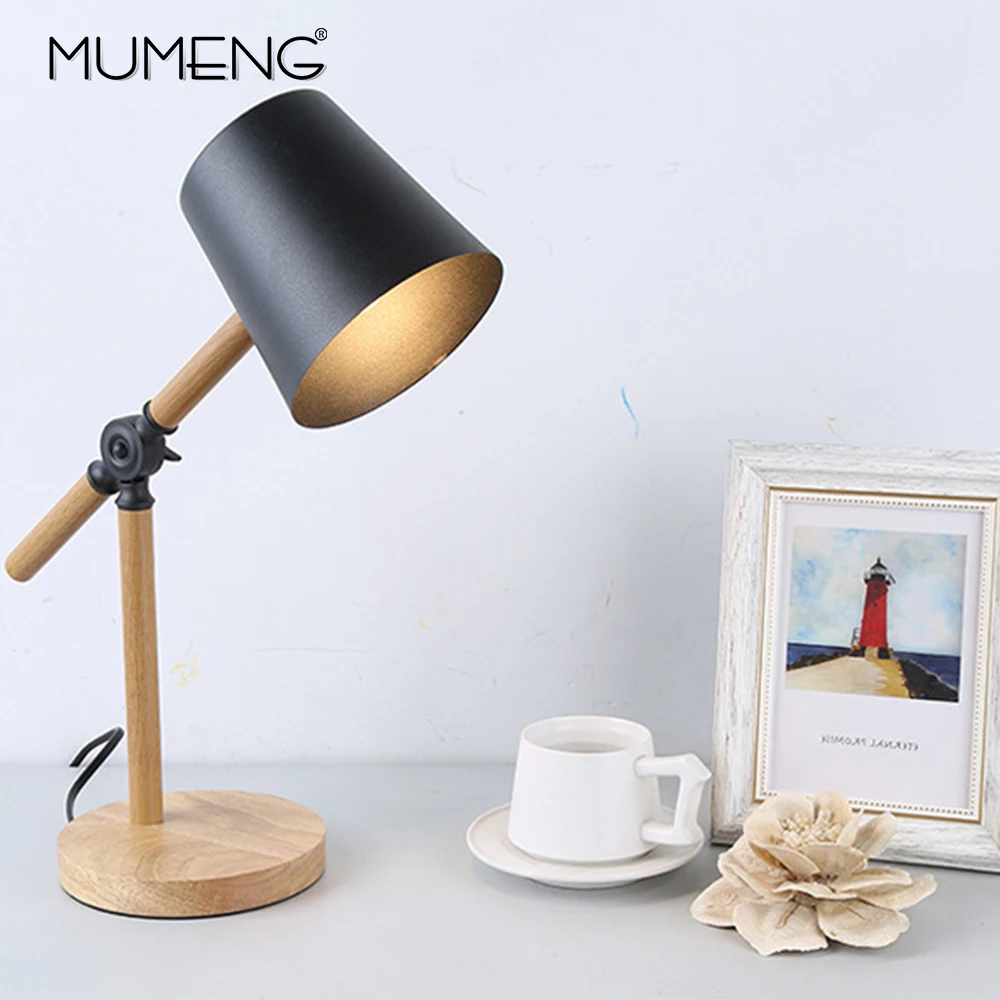 

Nordic Creative Minimalist Iron & Wood Decor Table Lamp Flexible Swing Arm Protective Eye Desk Lamp,Reading Lamp for Home/Office