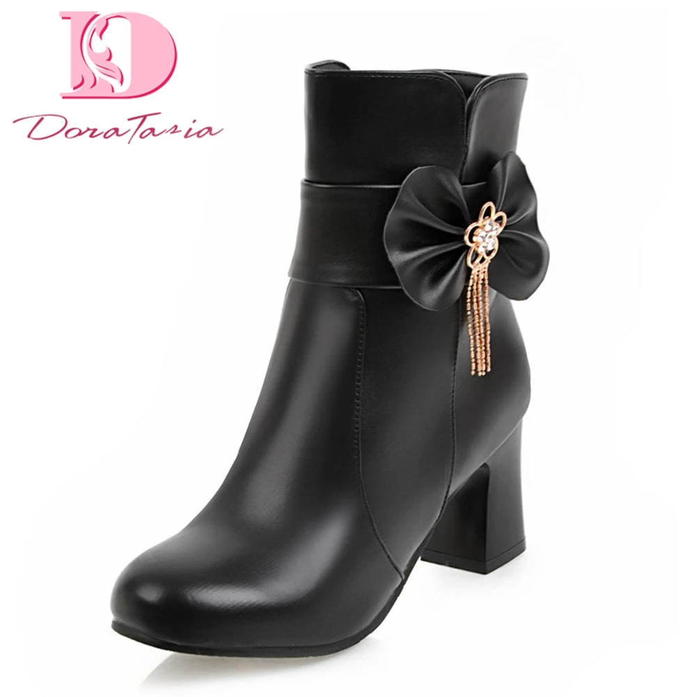 

Women's Sweet Bow 2019 Big Size 32-44 Women Shoes Woman Boot High Heels Party Date Lady Ankle Boots Fashion Winter Boots Woman