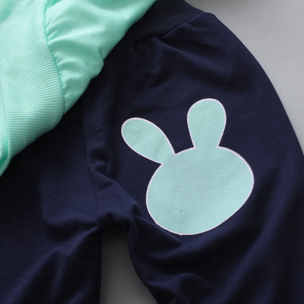 Летняя одежда для малыша, детский топ с длинными рукавами и принтом кролика+ штаны, комплекты одежды для девочек, спортивный костюм для детей Kiz Cocuk Giyim