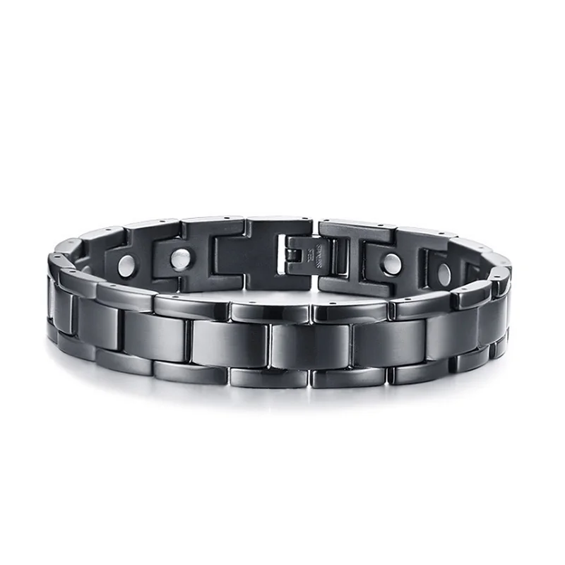 Black Healthy Bracelets for Men Stainless Steel Bio Energy