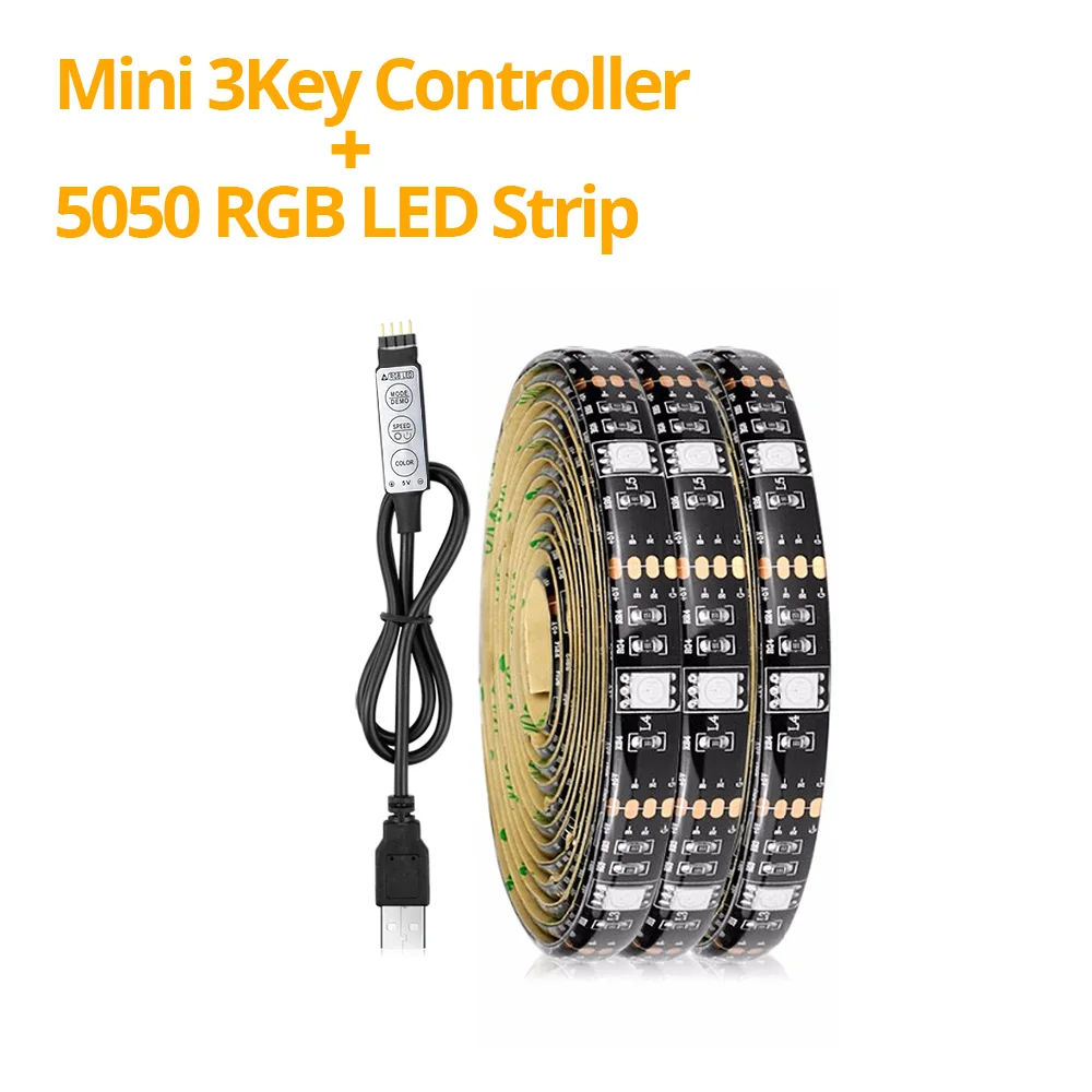 USB Мощность Светодиодные ленты света 5050 RGB гибкий USB led свет ленты DC 5 V RGB Цвет Сменные ТВ тыловая подсветка Non-Водонепроницаемый - Испускаемый цвет: Mini 3keys set