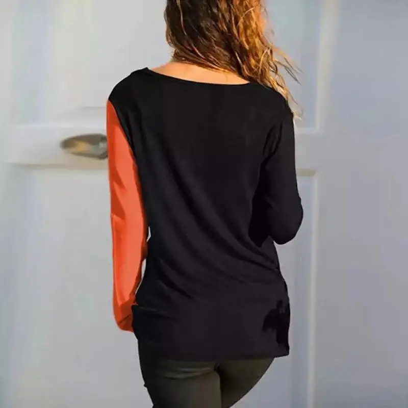 Осенняя женская футболка, повседневная, с длинным рукавом, из кусков, футболка, сексуальная, v-образный вырез, топы, футболка, женская, Poleras De Mujer Moda SJ1733X