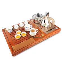 220V 1+ 0.8L Электрический чайник из красного дерева, чайный набор с подносом с белый фарфор Чай настроить автоматическую