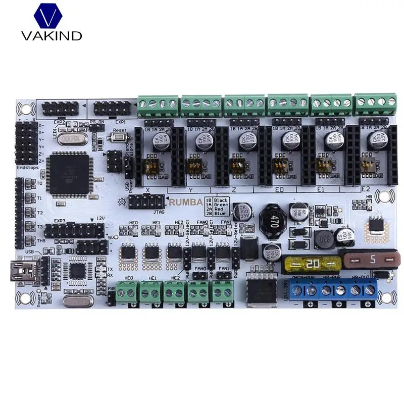 

NEW PCB Upgrade Rumba Plus 3D Printer Kits Mother Board Support 3pcs Extruder Print Heads With LCD Expansion Interface