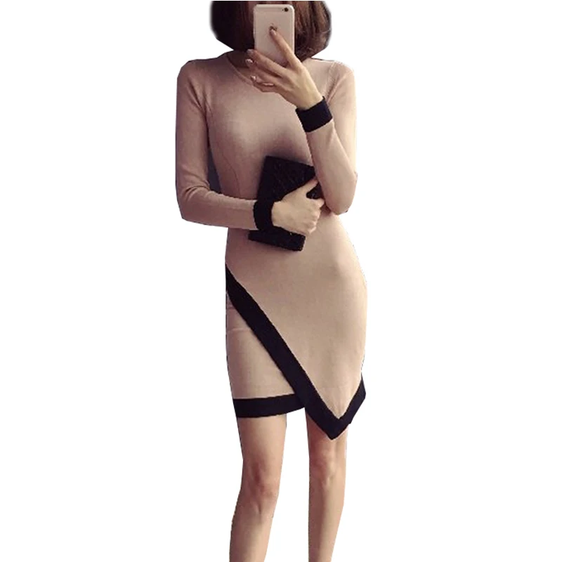 

NYMPH 2018 New Spring Women Knitted Dresses Office Lady Long Sleeve O-neck Sexy Slim Bodycon Warm Autumn Pencil Dress Female