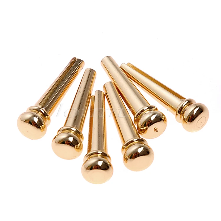 6Pcs Brass Acoustic Guitar Bridge Pin With Electric Gold Plating for