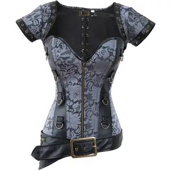 

Steampunk Corsets Gothic Clothing And Bustiers Grey Jacquard Steel Boned Sexy Corset Top Espartilho E Corselets Women Corpete