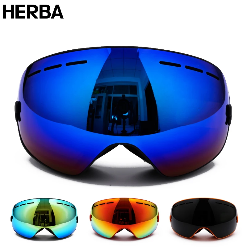 New HERBA brand ski goggles Ski Goggles Double Lens UV400 Anti fog