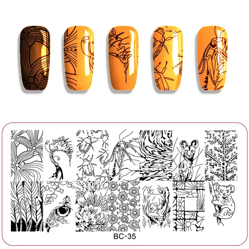 1 шт дизайн ногтей Штамповка Хэллоуин шаблон животное Череп Дизайн прямоугольный шаблон для ногтей штамповка пластины трафарет для ногтей - Цвет: BC35