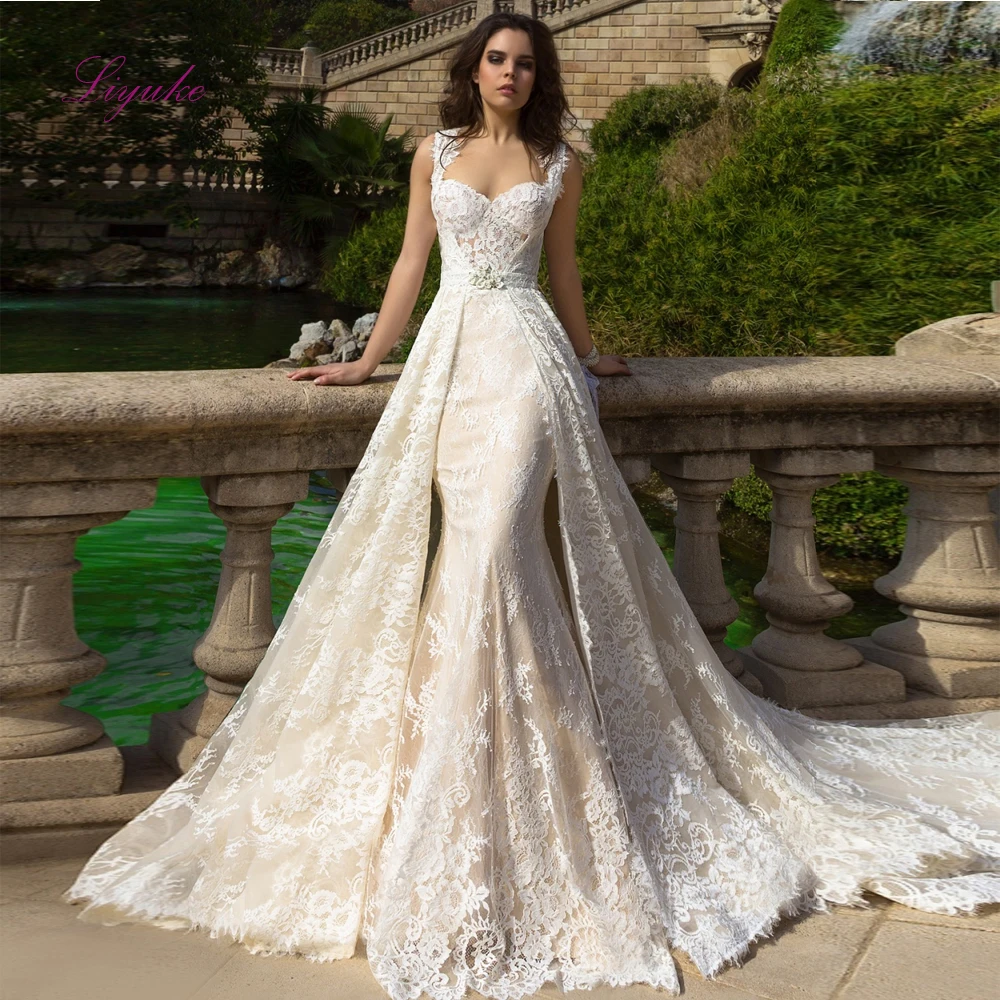 

Liyuke A Line Lace Married Wedding Dress 2019 White Petticoat Flower Girl Gowns Veil Marriage Customer Made Size Free Shipping
