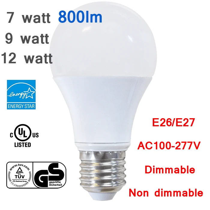 

5x 7w 9w 12w Reliable Energy Star GS UL 220 View Angle A19 A60 E26 E27 LED Bulb Idea Replacement for CFL Finament Lamp