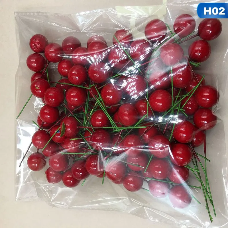 

100pcs/set Artificial Red Holly Berry Christmas DIY Home Garden Decorations Christmas Supplies 1/1.5/2cm