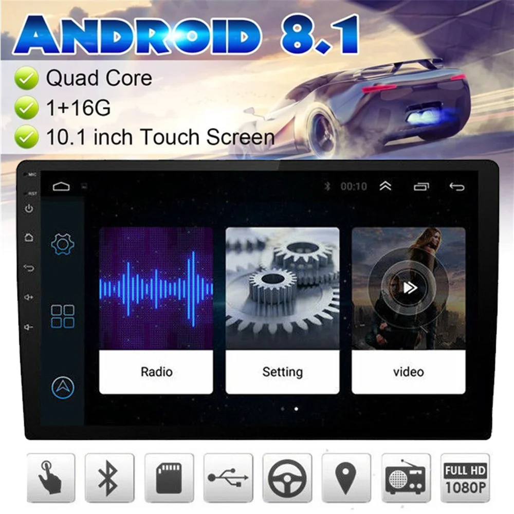 

10.1 Inch Android 8.1 Car Multimedia Player GPS Navigation 2 Din Quad Core Car Radio Stereo Video MP5 Player BT Wifi OBD2
