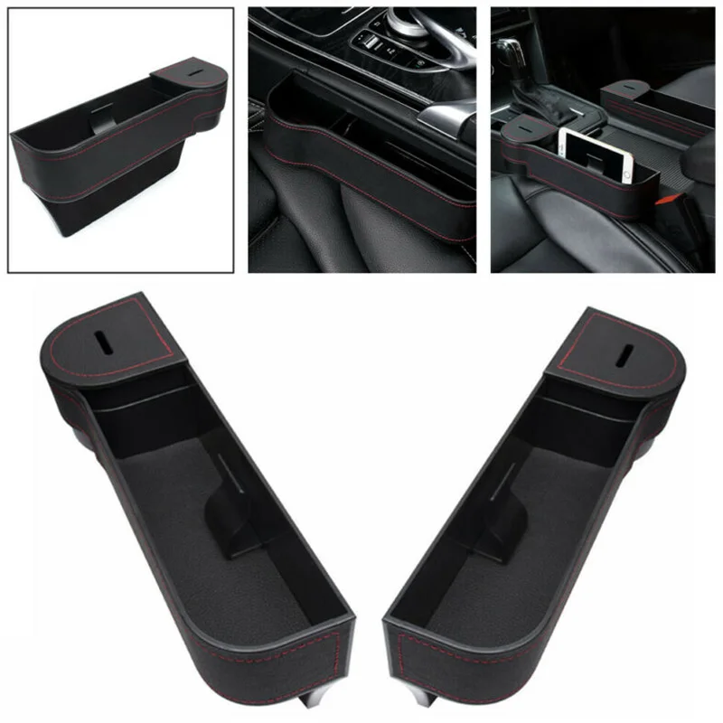 

2pcs Car Center Armrest Side Storage Boxes High Quality 27.3x17x8.2cm Black ABS Auto Seat Gap Slot Slit Storage Box Pocket