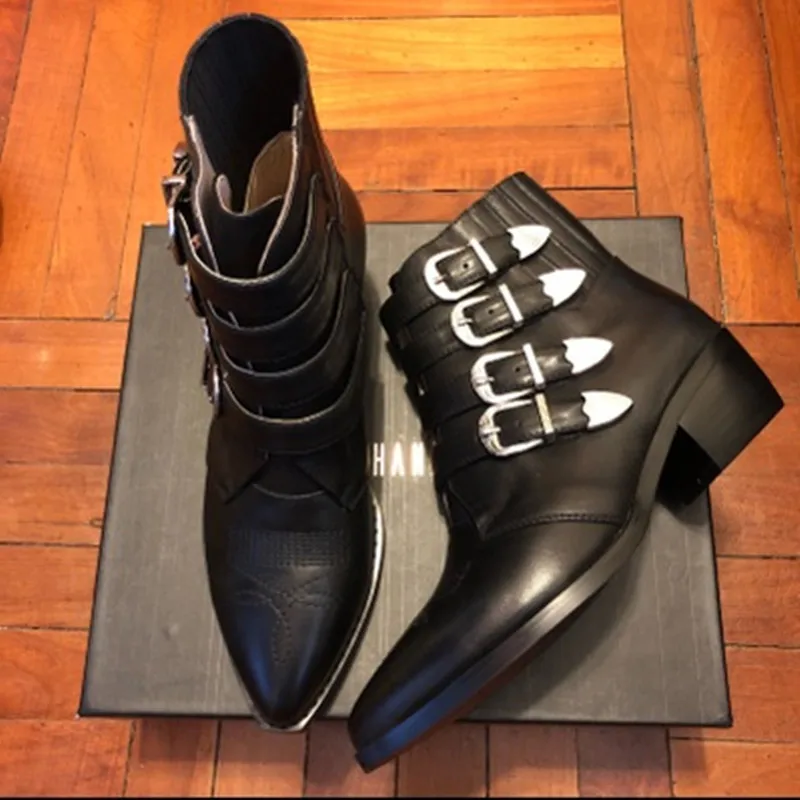 Vintage As Frauen Marke Echtem Leder Frau Pic Boot Schnalle Motorrad Winter Ferse Bottine Schuhe Schwarz Blau Punk as Med Pic Rock Straße Snap nwq4zxH8OI