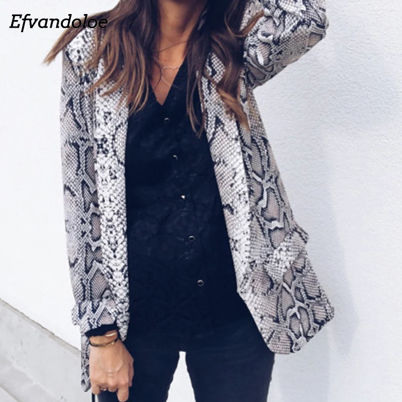 

Efvandoloe Snake Print Blazer Women Jacket Coat bleiser mujer 2018 Clothes Fashion Autumn Blazers