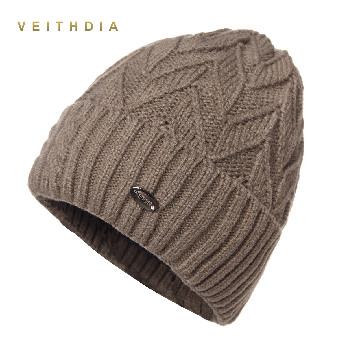 VEITHDIA, зимние шапки для мужчин, двухслойная вязанная шерстяная шапка, плюс бархат, толстая женская шапка, шапочки для осени, мужская шапка для волос