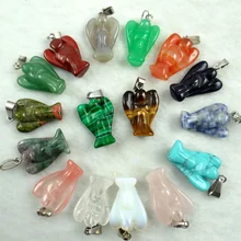 Натуральный камень кварц кристалл lapis бирюза тигровый глаз Ангел подвески для diy ювелирных изделий ожерелье аксессуары 2 шт