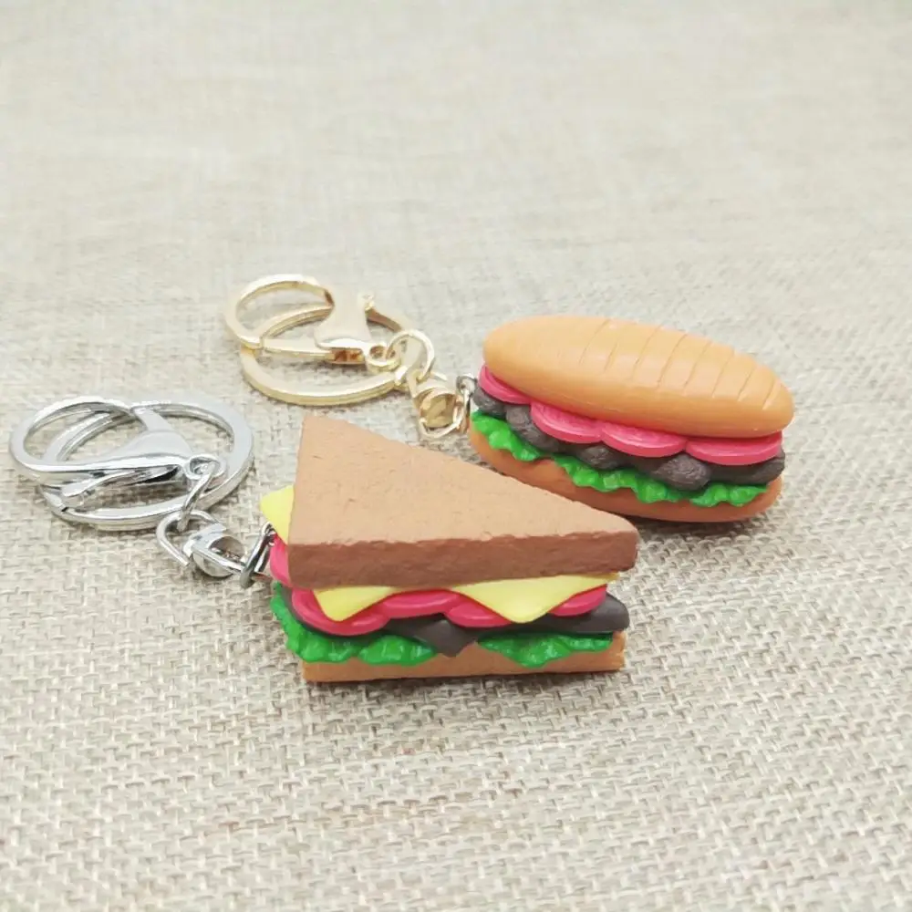 

Simulated bread sandwich Key Chains creative PVC popcorn keyring Cute ice cream pendant hamburg gifts mix styles