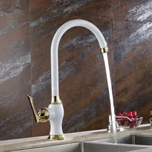 ФОТО baked white paint gold faucet kitchen faucet hot and cold vegetables basin sink full copper kitchen faucet lx-2114 