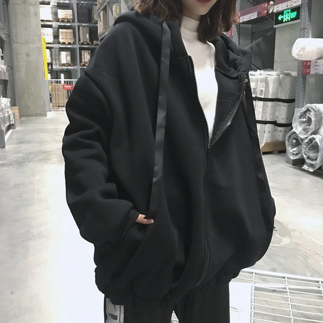 Harajuku худи и толстовки для женщин негабаритных молнии Зимний пуловер Кофты для женщин, с принтом в виде букв кофта K-POP пуловер, толстовка