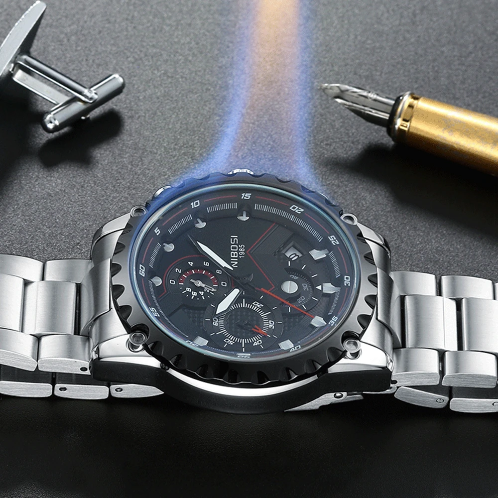 NIBOSI Men Watch Large Face Dial Sports Watches Men's Fashion Army Watch Men Military Clock Quartz