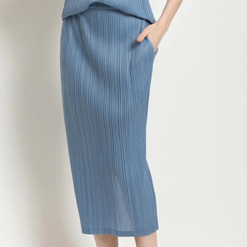 

LANMREM 2019 Summer New Casual Fashion Temperament Women Loose Plus Pleated Solid Color Split Fork Skirt TC432
