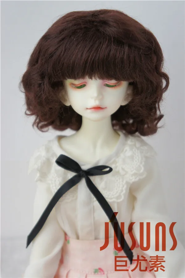 JD012 1/6 1/4 модный курчавый bjd парик мохера Размер 6-7 дюймов 7-8 дюймов bjd волосы YOSD MSD куклы аксессуары - Цвет: 7-8inch Coffee Black