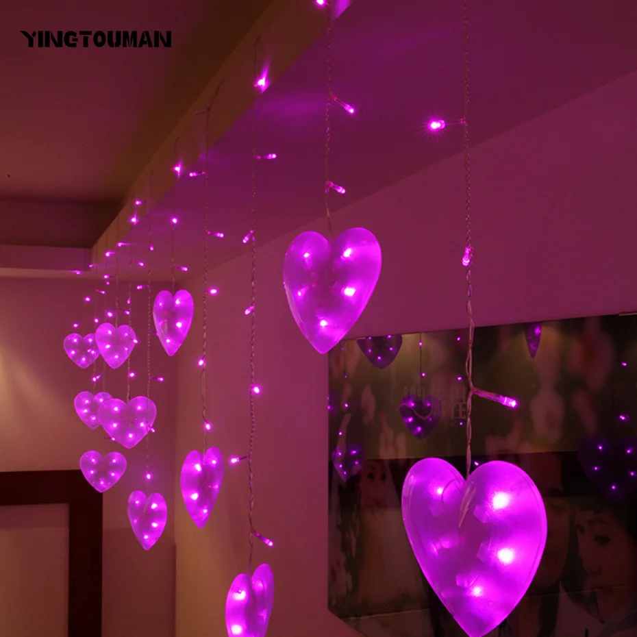 

YINGTOUMAN 3*0.65m 120LED Heart Twinkle Light Holiday Lighting Home Xmas Decoration Christmas Lights Curtain String Lamp