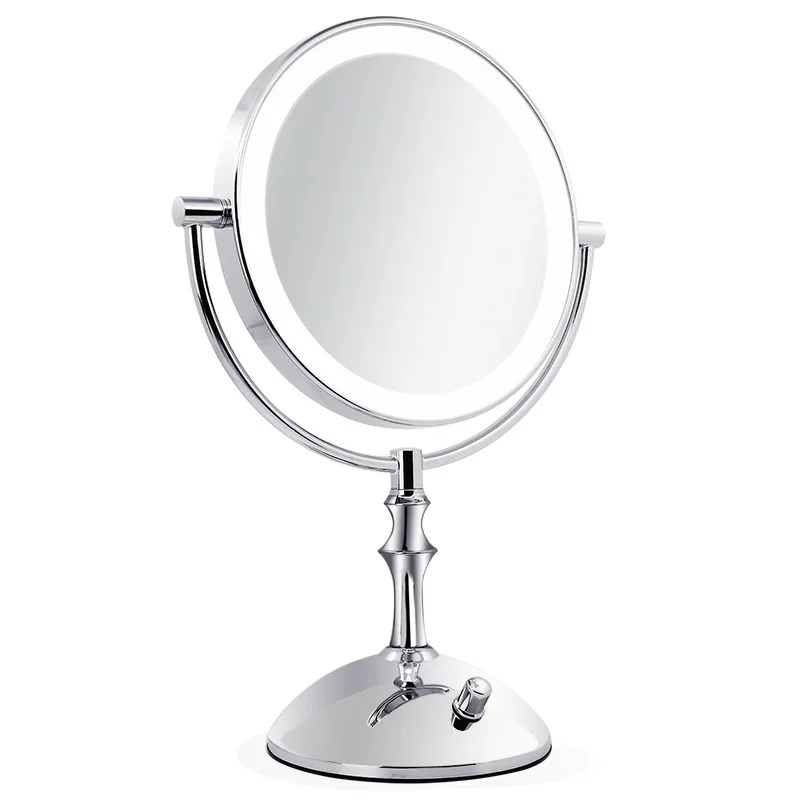 

8 Inch Desktop Makeup Mirror 2-Face Metal Mirror 3X 5X 10X Magnifying Cosmetic Mirror LED Lamp Adjust The Brightness