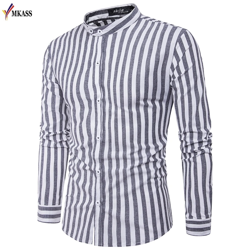 2017 New Striped Patchwork Casual Shirts Long Sleeve Dress Shirts Male Cotton Shirt Brand Camisa Masculina Europe Size 2XL