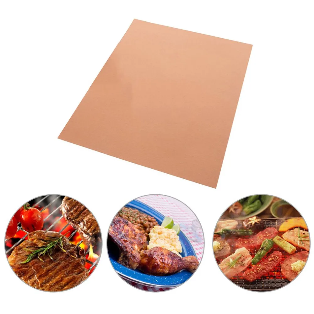 Bronze BBQ Grill Mat PTFE Barbecue Pad High Temperature Resistant Mat Non Stick Kitchen Reusable