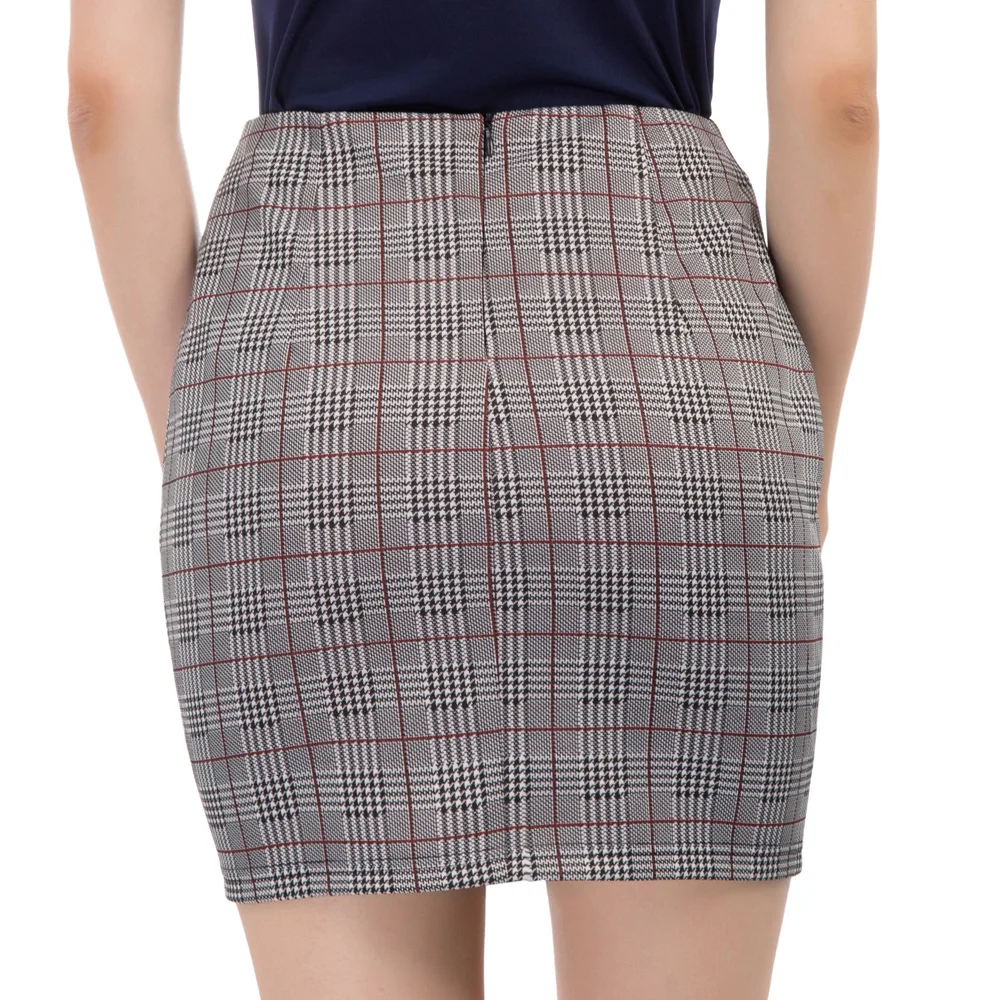Бедра-юбка с запахом Bodycon Мини Высокая талия клетчатый узор Летние Формальные Дамы