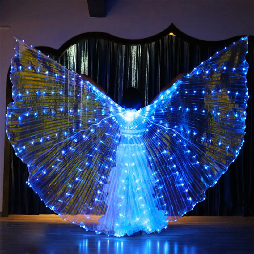 Chamsgend освещение светодиодный Крылья ангела для женщин Взрослый танец живота костюм плащ косплей аксессуар с телескопической палкой 906 - Цвет: Blue