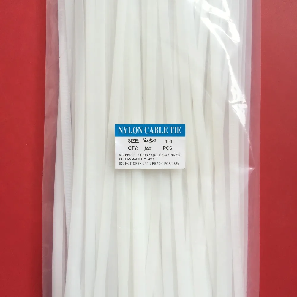 

100Pcs/pack 8*500 8x500High Quality width 7.6mm White Color Self-locking Plastic Nylon Cable Ties,Wire Zip Tie