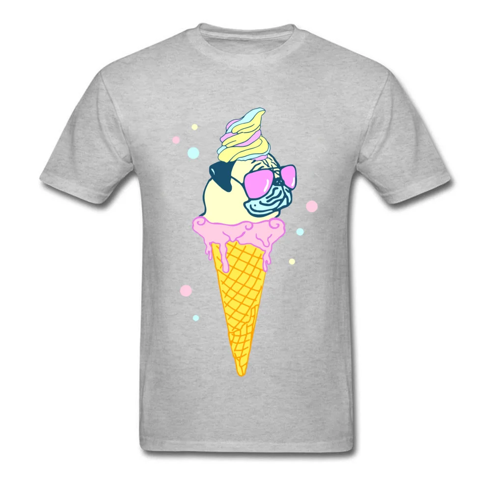  Men's T-Shirt ice cream pug Design Tops Shirt Pure Cotton O Neck Short Sleeve Design Sweatshirts NEW YEAR DAY ice cream pug grey