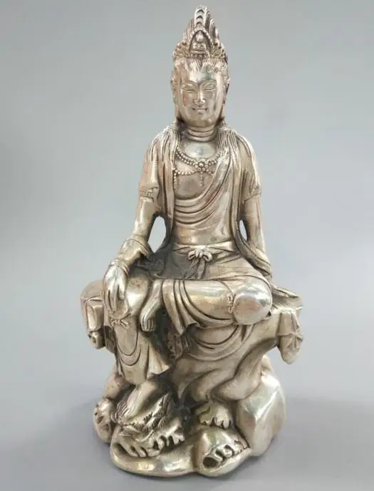 

Chinese archaize decoration white copper guanyin crafts statue