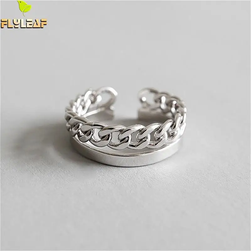 

Flyleaf 925 Sterling Silver Rings For Women Double Layer Chain Personality Femme Fashion Fine Jewelry Simple Open Ring