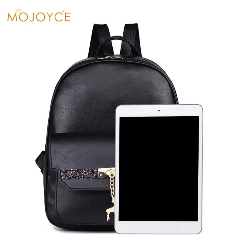 Mochila De Cuero elegante de 3 unids para mujer con colgante de ciervo y purpurina mochila de mujer de moda mochila de viaje de PU mochila femenina