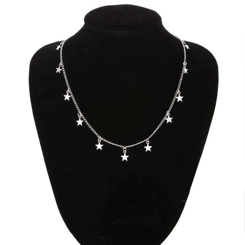

Fashion Women Jewelry Natural Alloy The Five-pointed Star Pendant Necklace And Heart Pendant Necklace Woman Choker Necklaces
