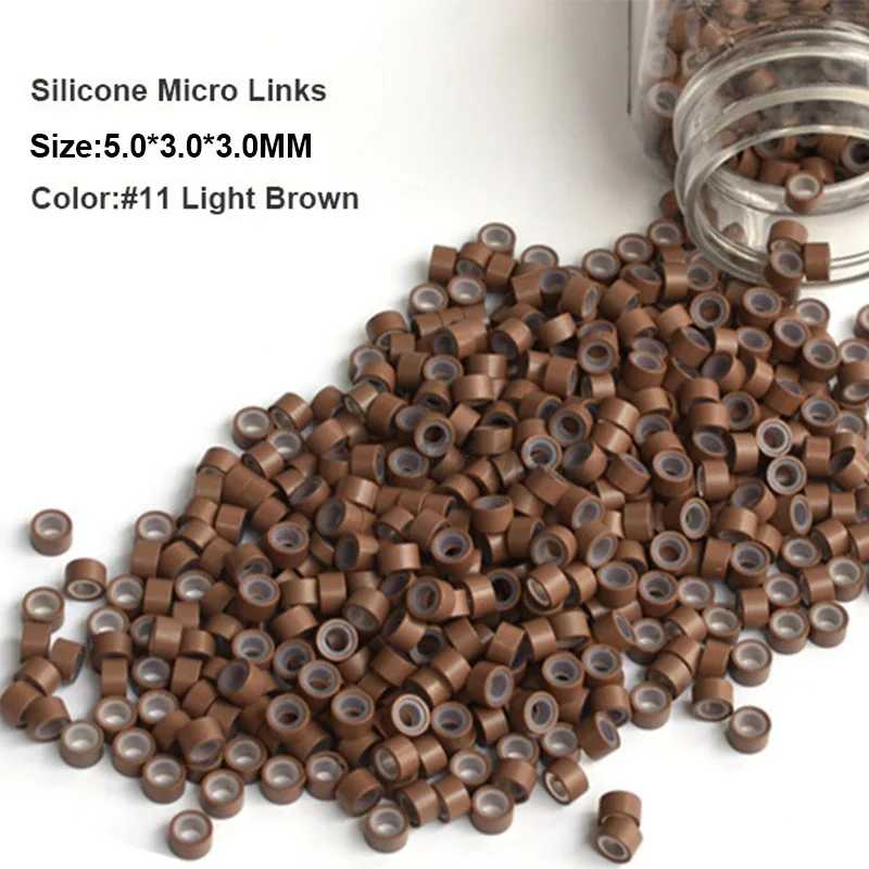 Силиконовые бусины для наращивания волос 5,0*3,0*3,0 мм 1000 шт/бутылка#5 Средний коричневый кольцо для дредов Microlink наращивание волос
