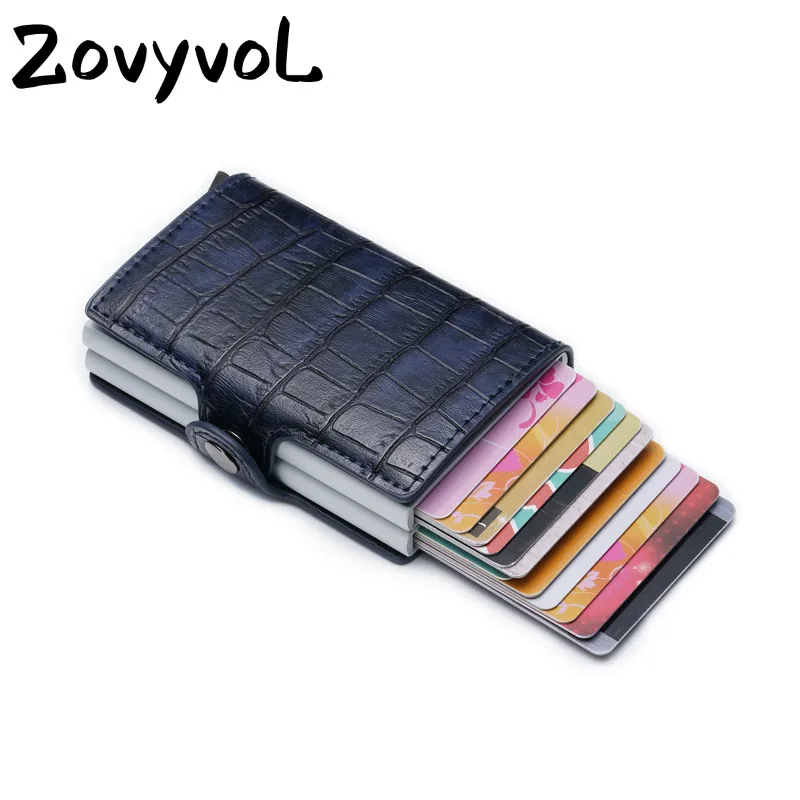 

ZOVYOL PU Leather Credit Card Holder 2019 New Aluminium Double Box Fashion Men And Women Metal RFID Vintage Travel Card Wallet