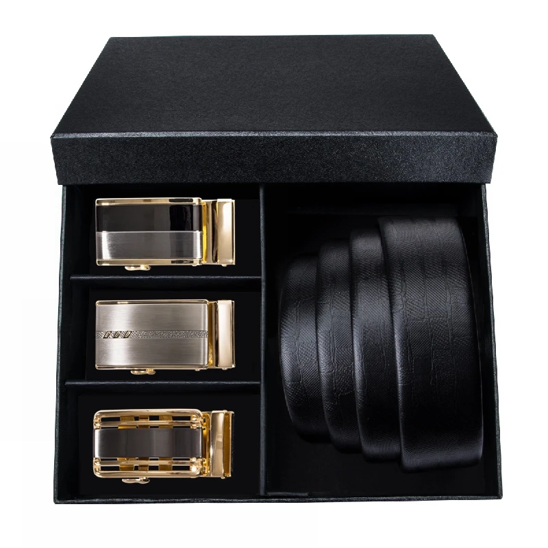 

DUBULLE New Lengthen110cm-160cmGenuine Cow Leather Automatic Belt Gift Box Black Belt For Men Luxury Buckle Belts Box Set DB2087