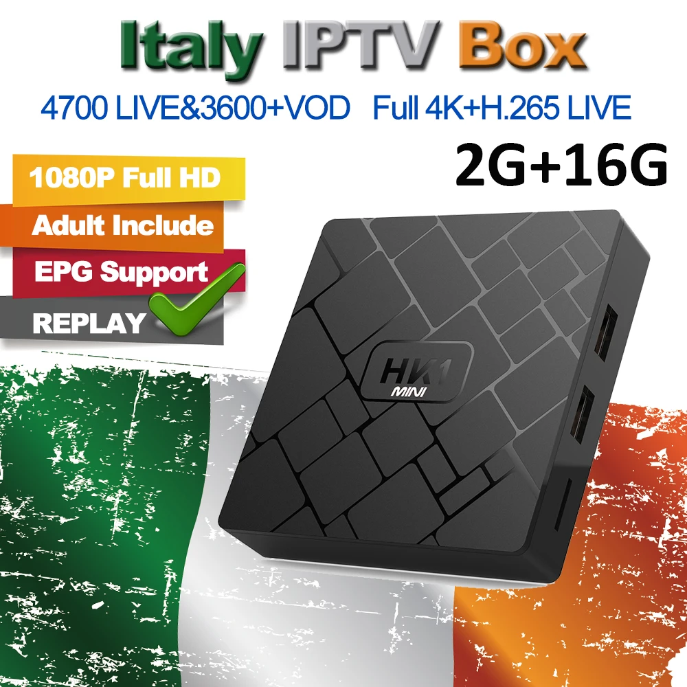 Италия IP tv HK1 Mini Android 8,1 Smart tv BOX 2G/16G 4800+ арабский французский EX-YU испанско-португальский платный ТВ& VOD Smart Set Top tv Box