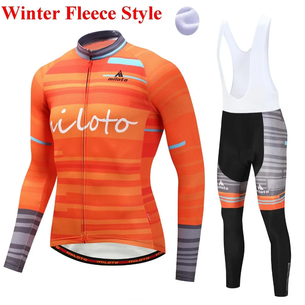 Оранжевый зимний тепловой флис Велоспорт одежда велосипед MTB трикотаж s Велоспорт Наборы Мужская Трикотаж наборы