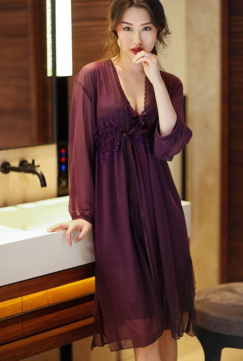 Сексуальные комплекты платьев шелковые халаты для подружек невесты размера плюс Весенняя летняя одежда для сна банный халат черный фиолетовый ночная рубашка