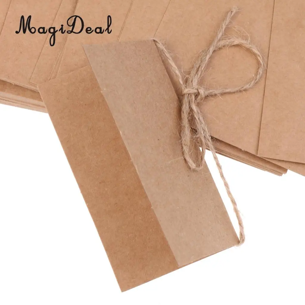 MagiDeal Delicate 50x Kraft Paper Blank Place Name Card Rustic Wedding Table Card Twine Bow