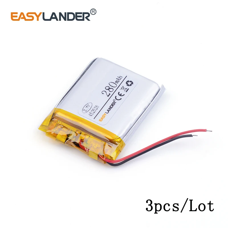 

3pcs /Lot 452528 280mAh 3.7v lithium Li ion polymer rechargeable battery 3.7v For ablet battery MP3 Bluetooth audio sound card