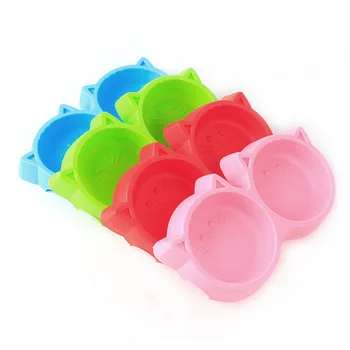 

Pet Dog Colorful Cat Face Shape Plastic Double Bowl Food Water Feeder For Small Large Dogs Cats BW749